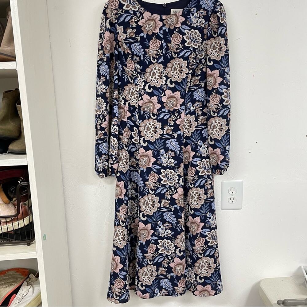 Eliza J Blue Pink Floral Long Sleeve Midi Dress Womens 6 Prairie Cottage Core - Picture 4 of 13